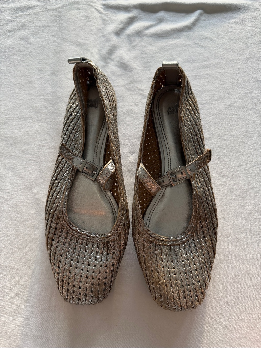 H&M Metallic Woven Mary Jane Flats - Silver